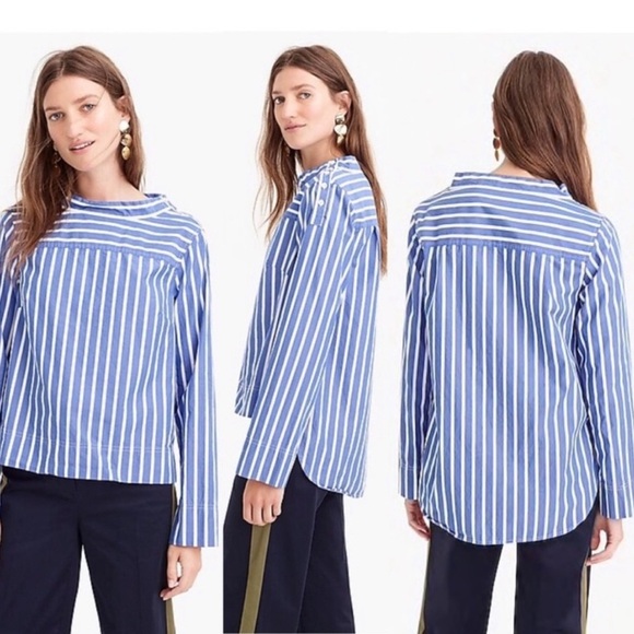 J. Crew blue and white funnelneck stripe blouse. Size 6. Like new! - Picture 2 of 9